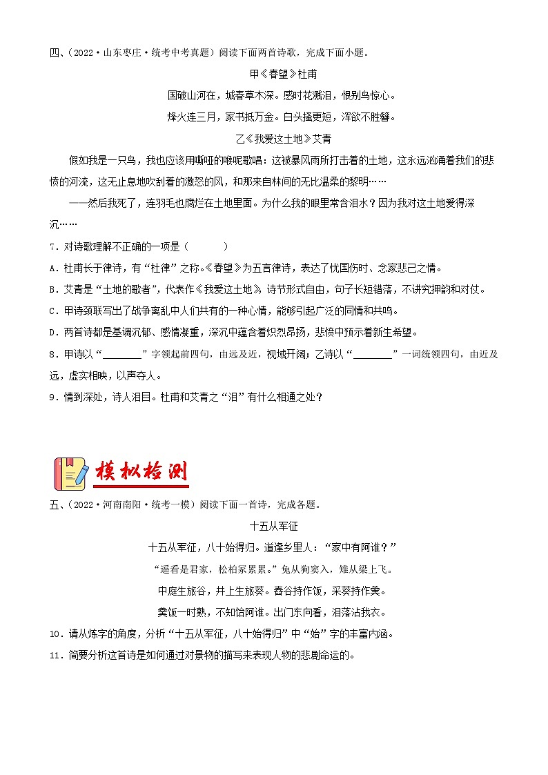 备战2023年中考语文一轮复习课件+习题  专题29：诗歌鉴赏之爱国忧民类 （全国通用）03
