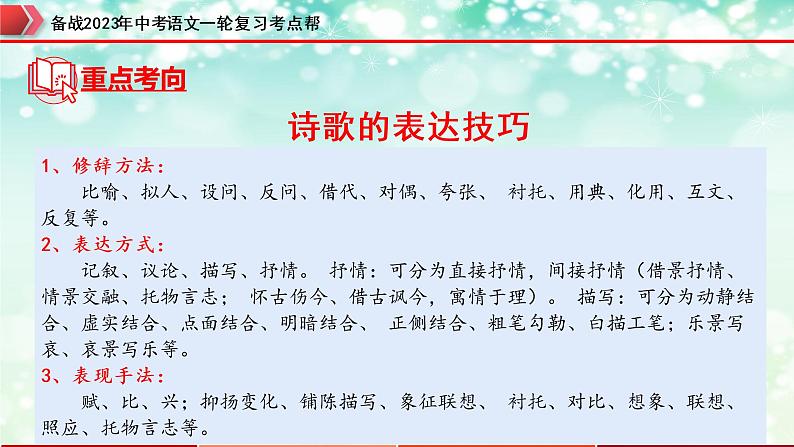 备战2023年中考语文一轮复习课件+习题  专题29：诗歌鉴赏之爱国忧民类 （全国通用）06