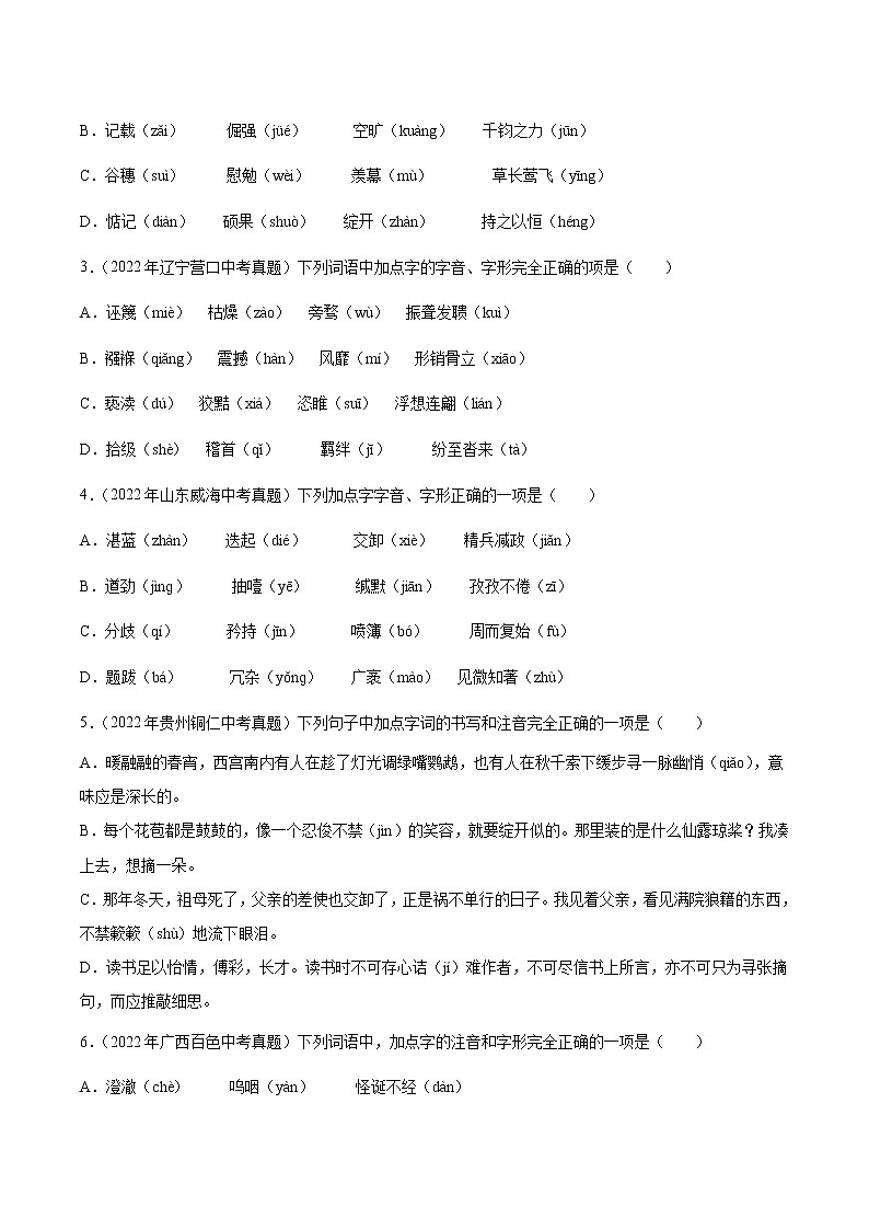 备战2023年中考语文一轮复习通关宝典课件+专题检测  专题01  字音字形02