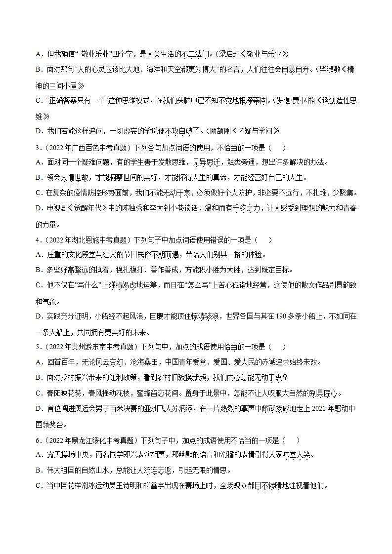 专题02  词语的理解及运用【专题检测】-备战2023年中考语文一轮复习通关宝典（原卷版）第2页