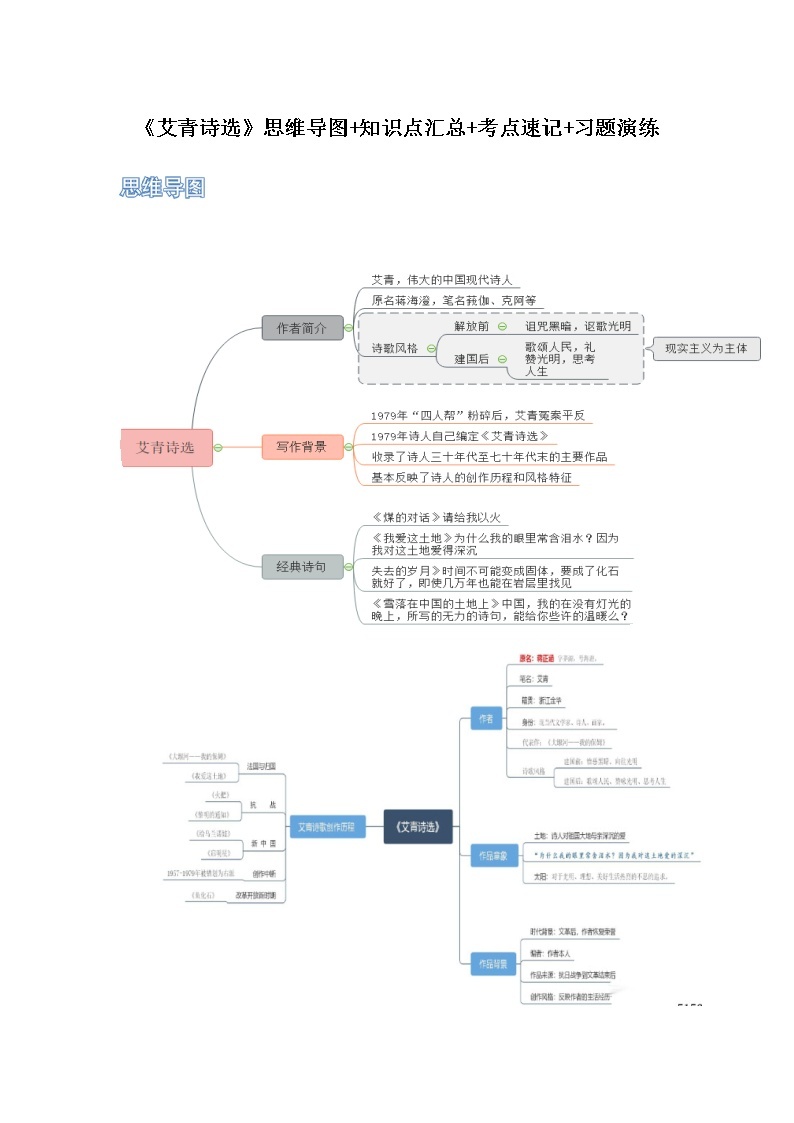 《艾青诗选》（原卷版+解析版）-初中语文名著导读之思维导图+知识点汇总+考点速记+习题演练01