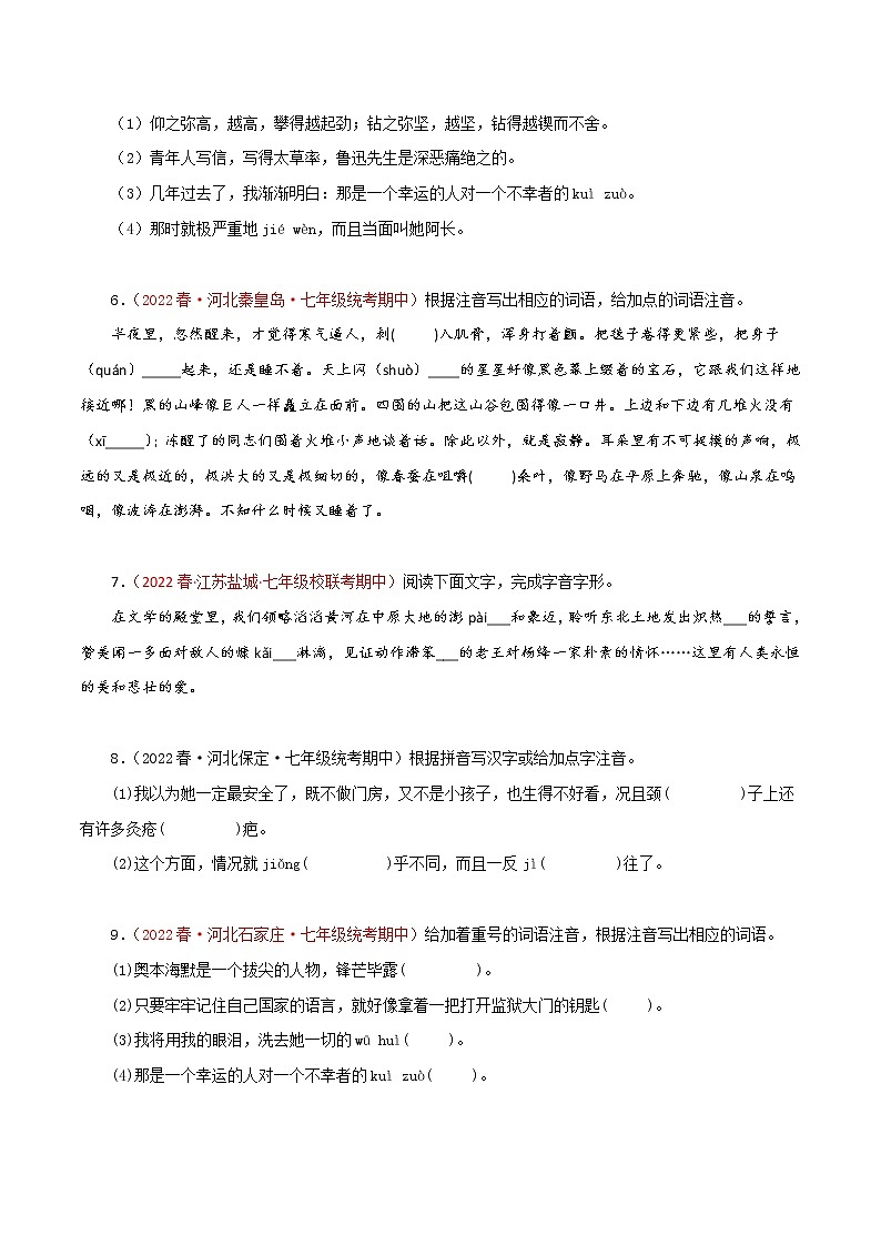 2022-2023年部编版语文七年级下册专项复习精讲精练：专题01：字音字形（原卷版+解析版）02