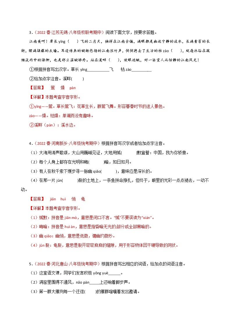 2022-2023年部编版语文八年级下册专项复习精讲精练：专题01：字音字形（原卷版+解析版）02