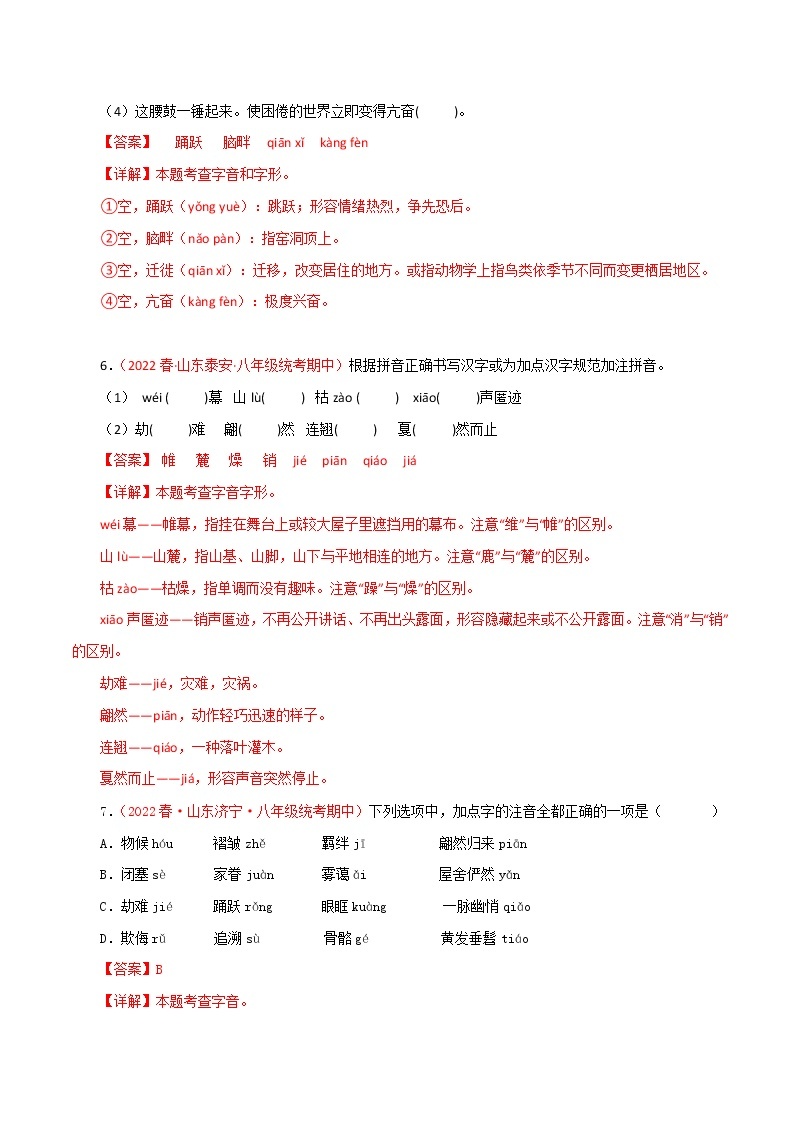 2022-2023年部编版语文八年级下册专项复习精讲精练：专题01：字音字形（原卷版+解析版）03