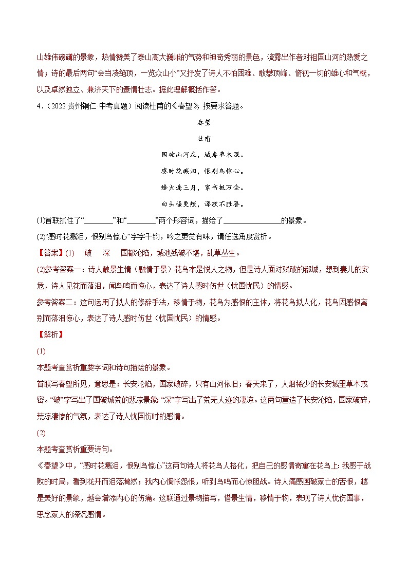 2023年中考语文二轮复习基础考点专题08 古代诗歌阅读鉴赏(考点训练)(教师版)第3页
