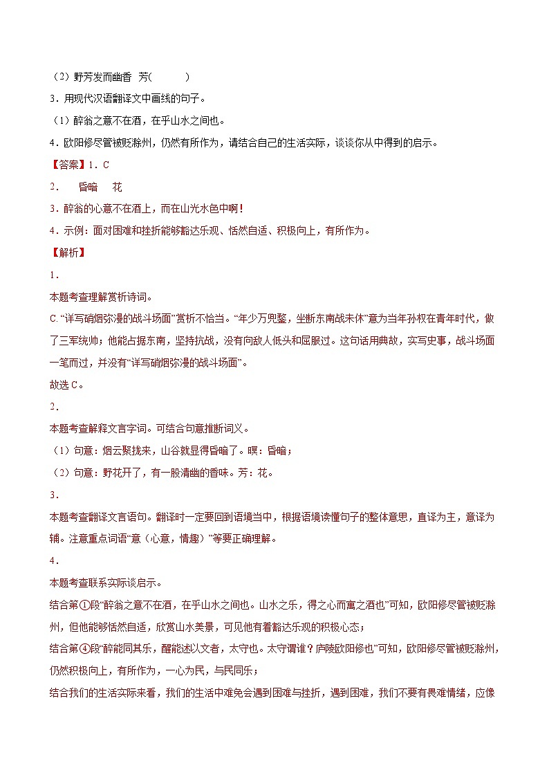 2023年中考语文二轮复习基础考点专题11 文言文阅读：山水游记(教师版)第2页