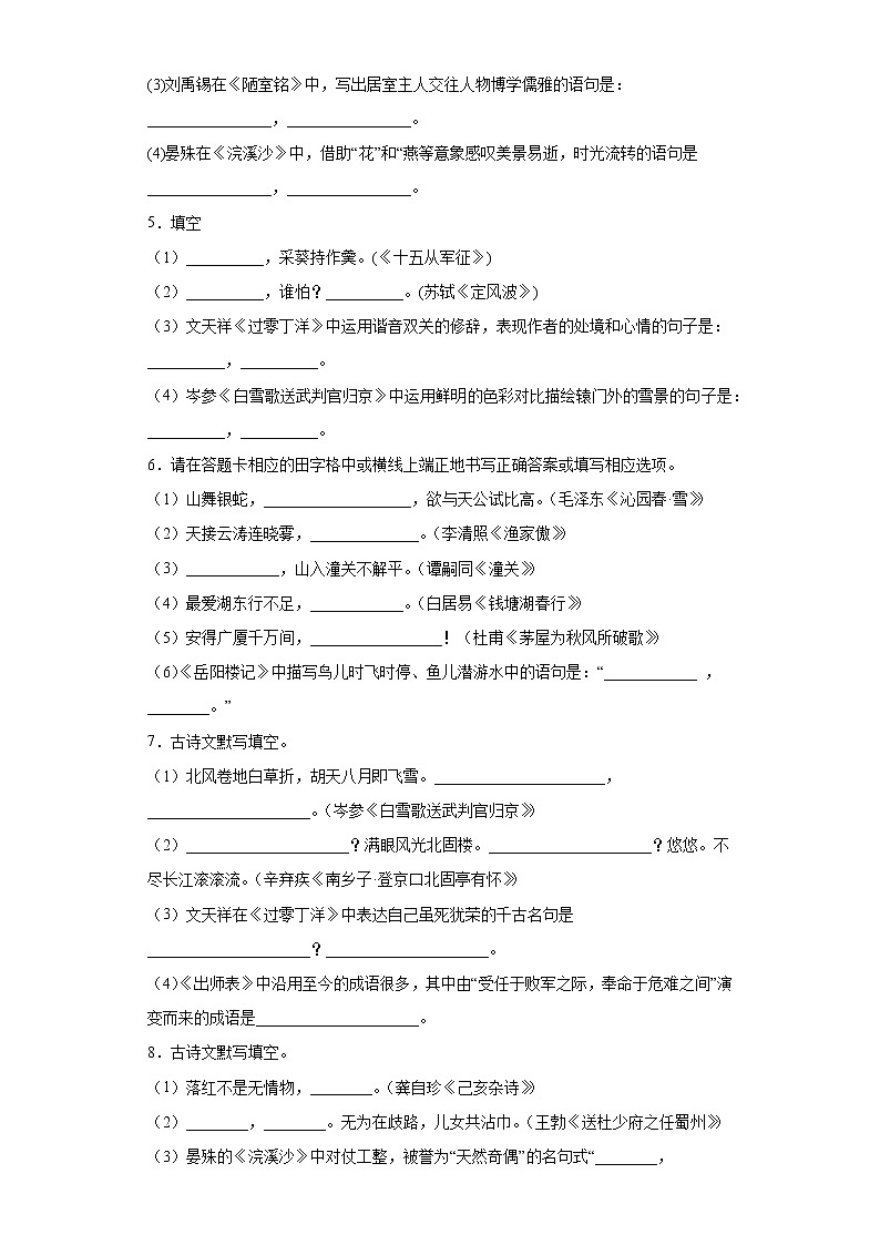 默写练习-2023年中考语文考前专项练习（吉林）（原卷版）第2页