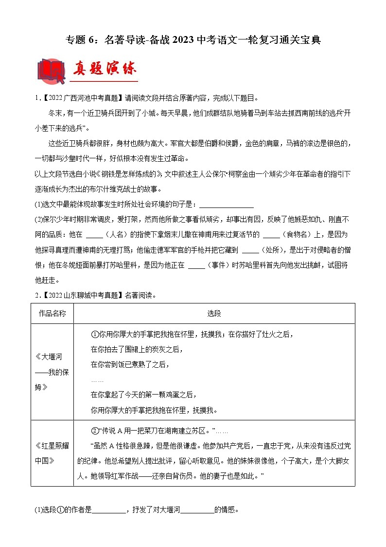 2023年中考语文一轮复习通关练习专题06：名著导读（教师版）第1页