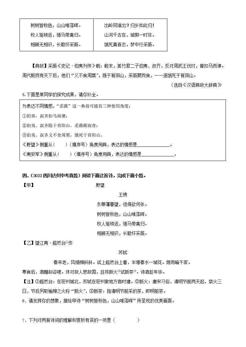2023年中考语文一轮复习通关练习专题22：八年级上册诗歌鉴赏（教师版）第2页