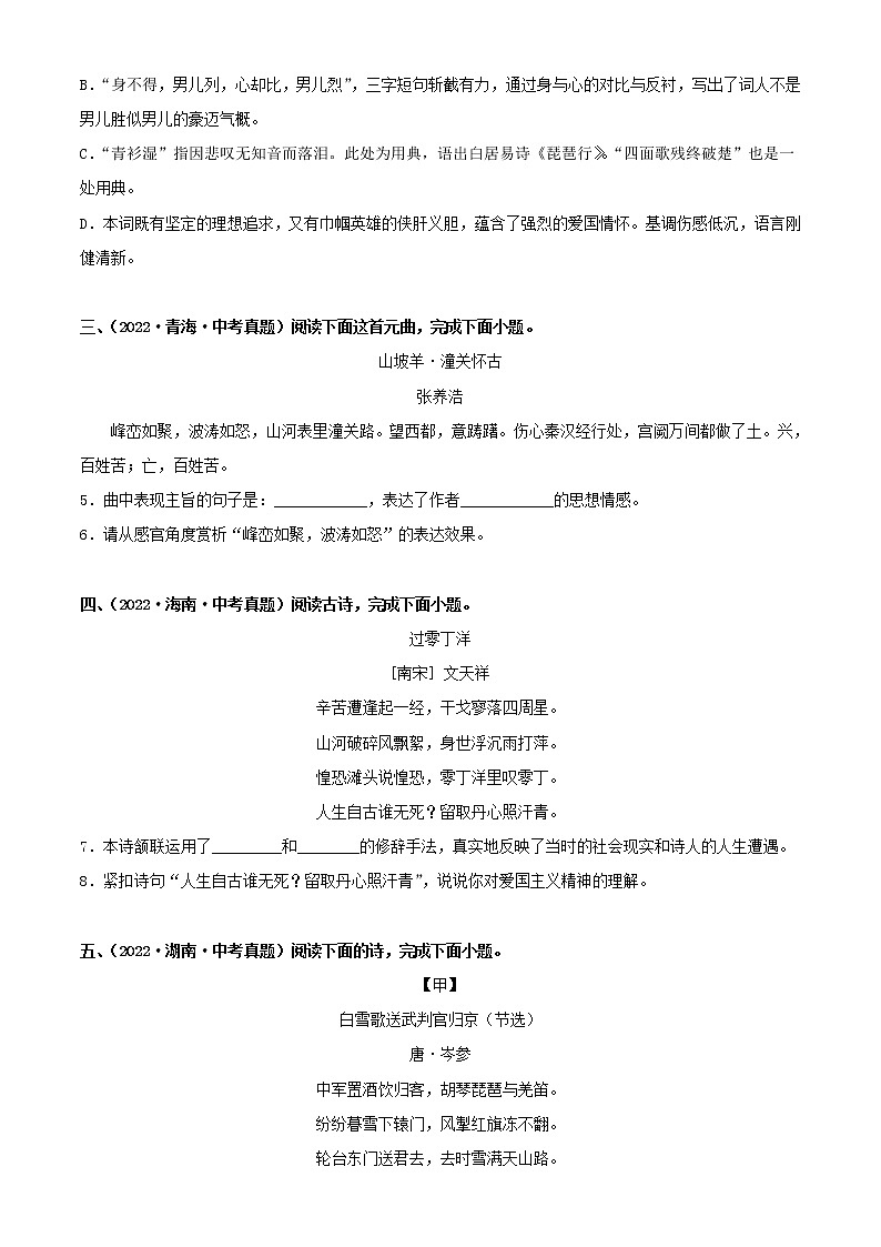 2023年中考语文一轮复习通关练习专题25：九年级下册诗歌鉴赏（教师版）第2页