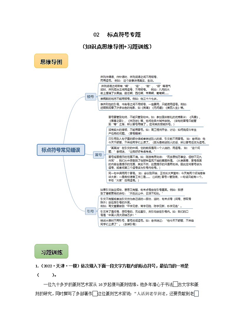 中考语文三轮冲刺02 标点符号专题（知识点思维导图+习题训练）(教师版)第1页