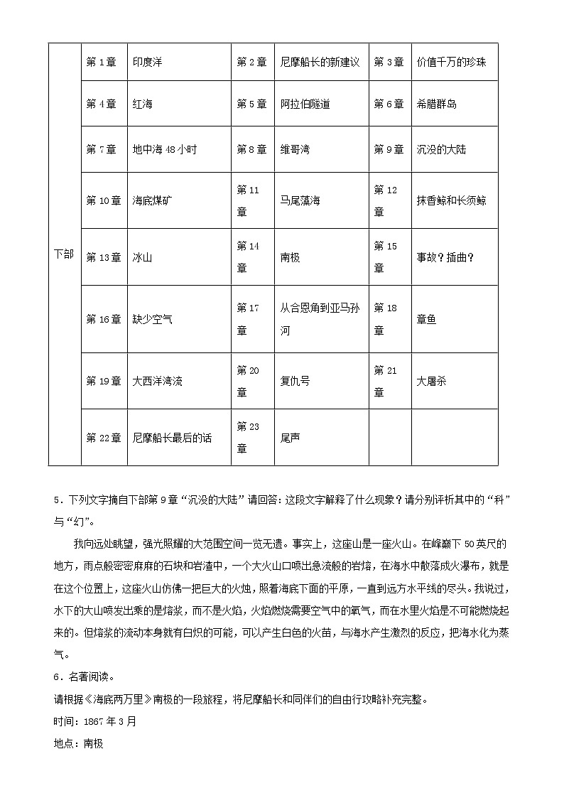 中考语文二轮复习名著导读《海底两万里》习题精练(教师版)第2页