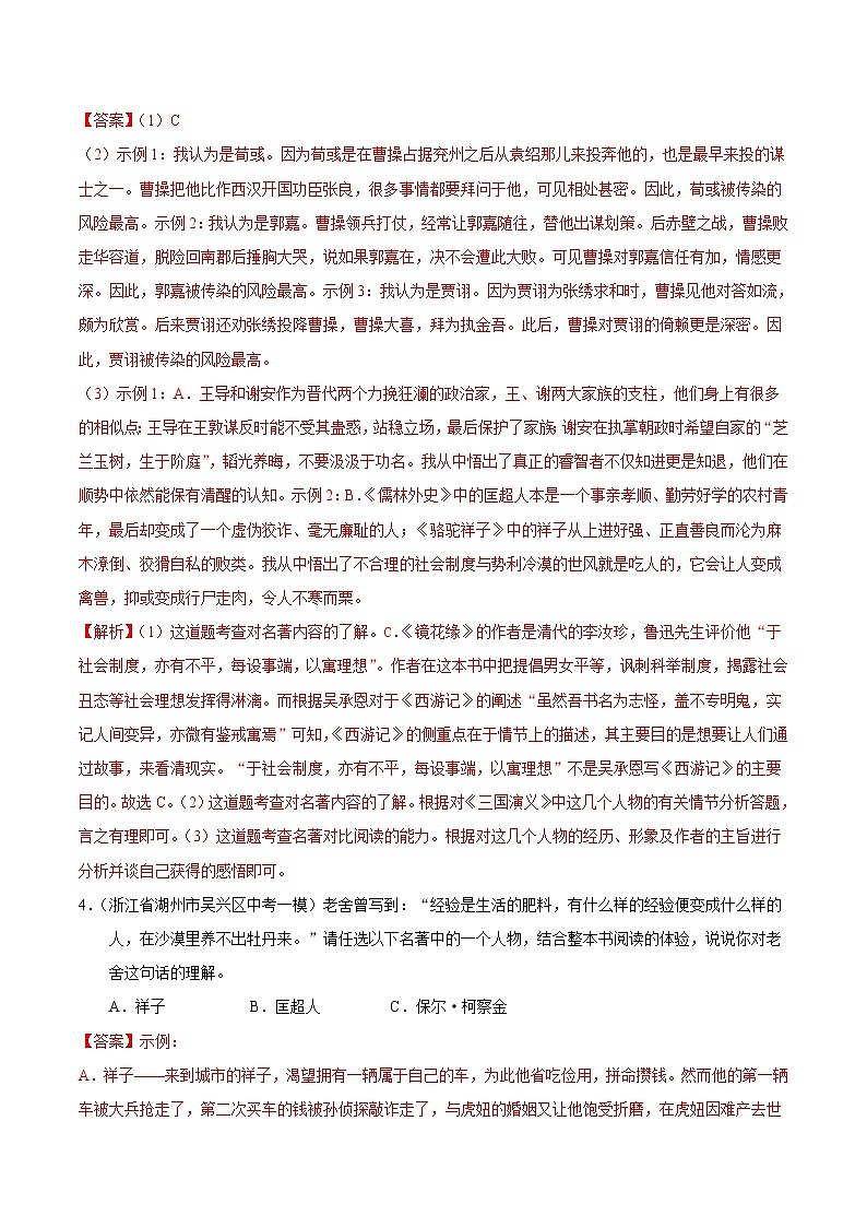 中考语文一轮复习考点练习考点14 名著导读 (教师版)第3页