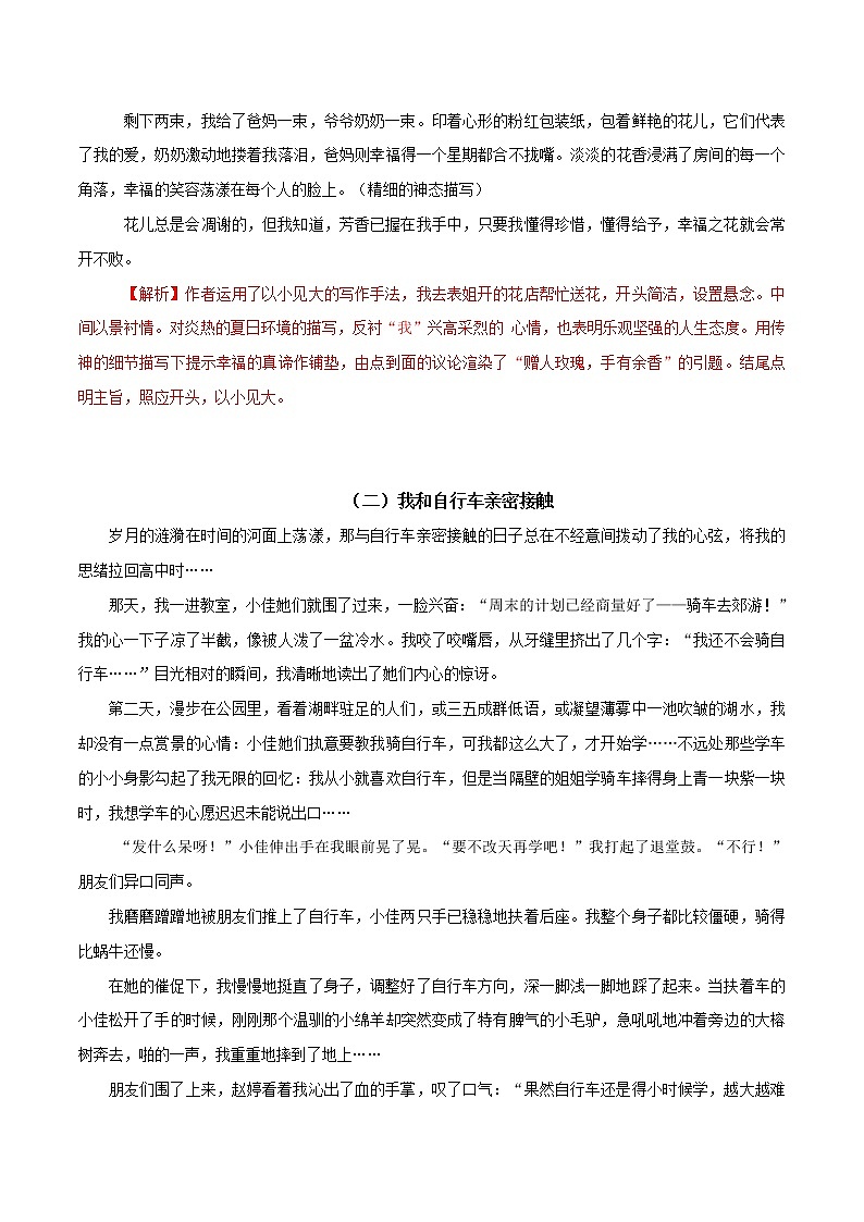 中考语文二轮复习写作练习专题10  “以小见大”优秀作文赏析(教师版)第2页