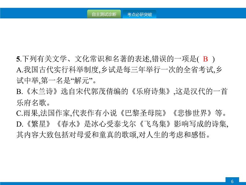 中考语文一轮复习课件专题六　文学文化常识与名著阅读 (含答案)第6页