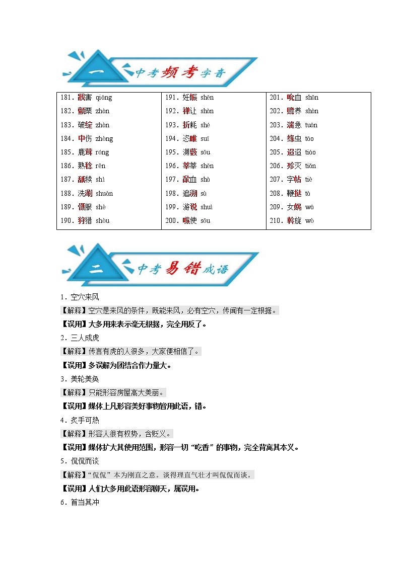 (备战中考)中考语文早读07 频考字音+易错成语+古诗文梳理+战疫人物素材第1页
