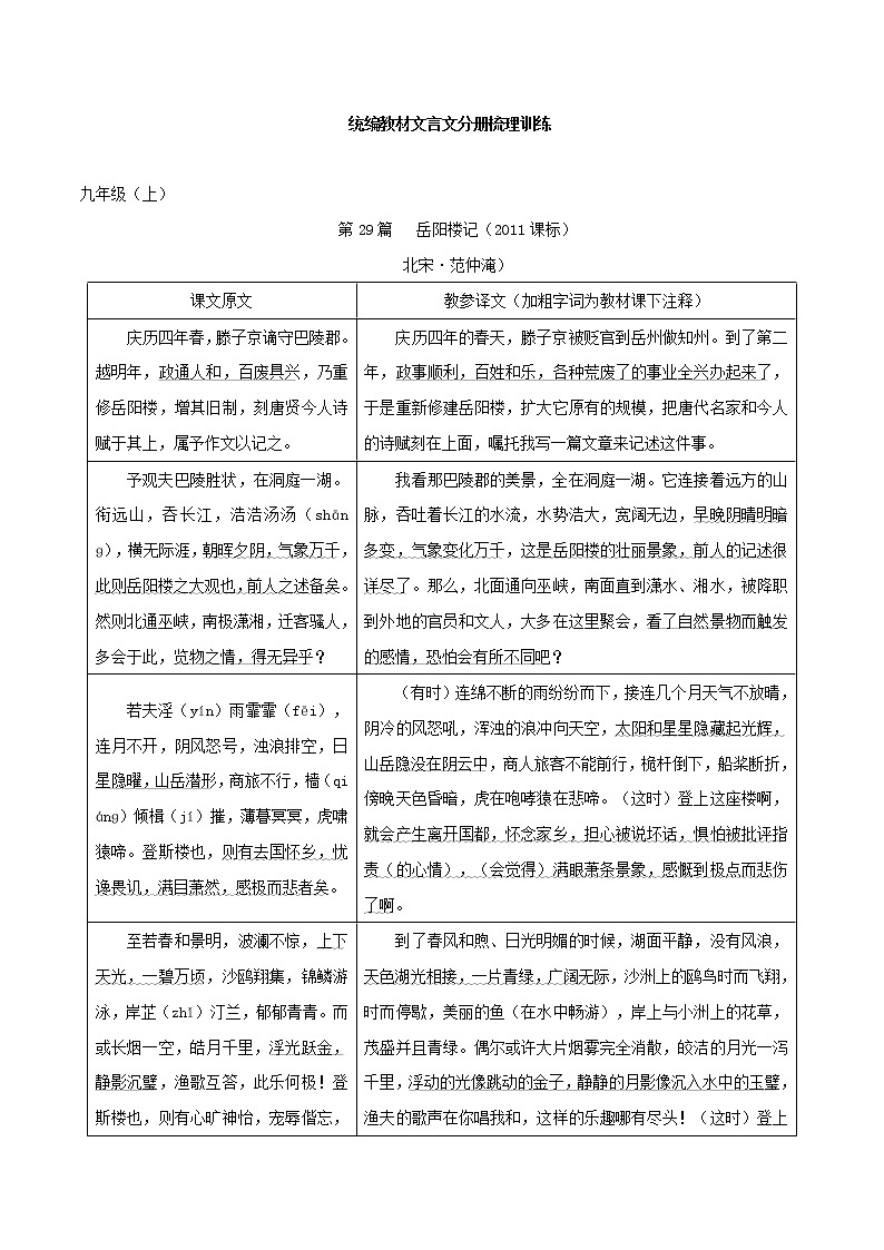 中考语文一轮复习文言文教材梳理练习九年级上册 (含答案)第1页
