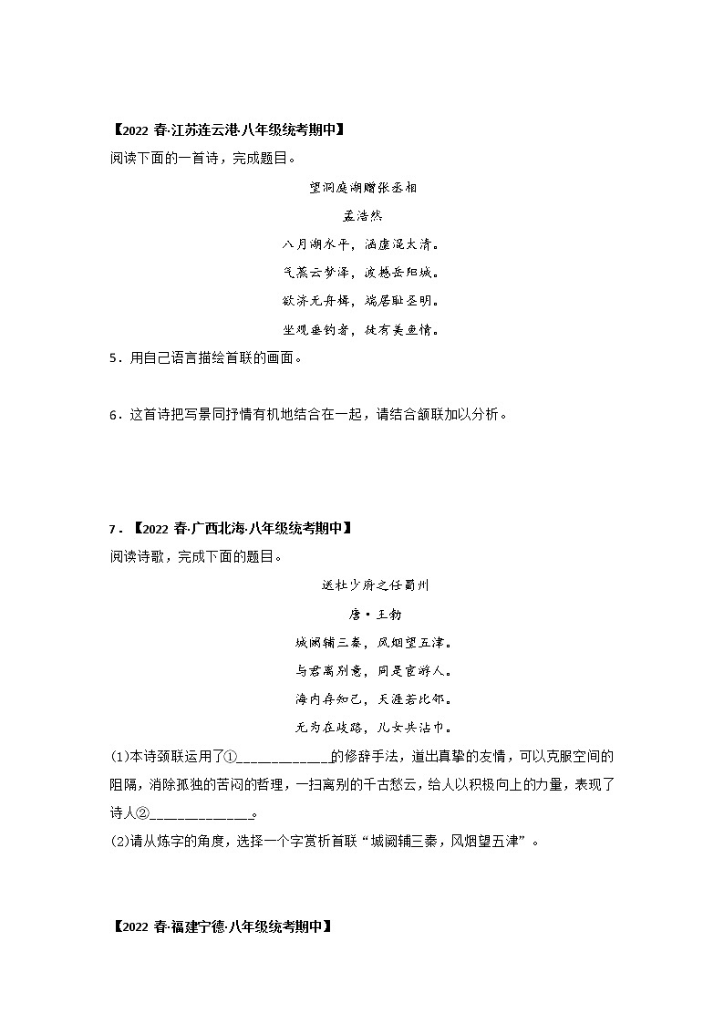 【全国通用】2022-2023学年语文八年级下册期中专题复习学案：专题10 古诗词赏析（原卷版+解析版）02