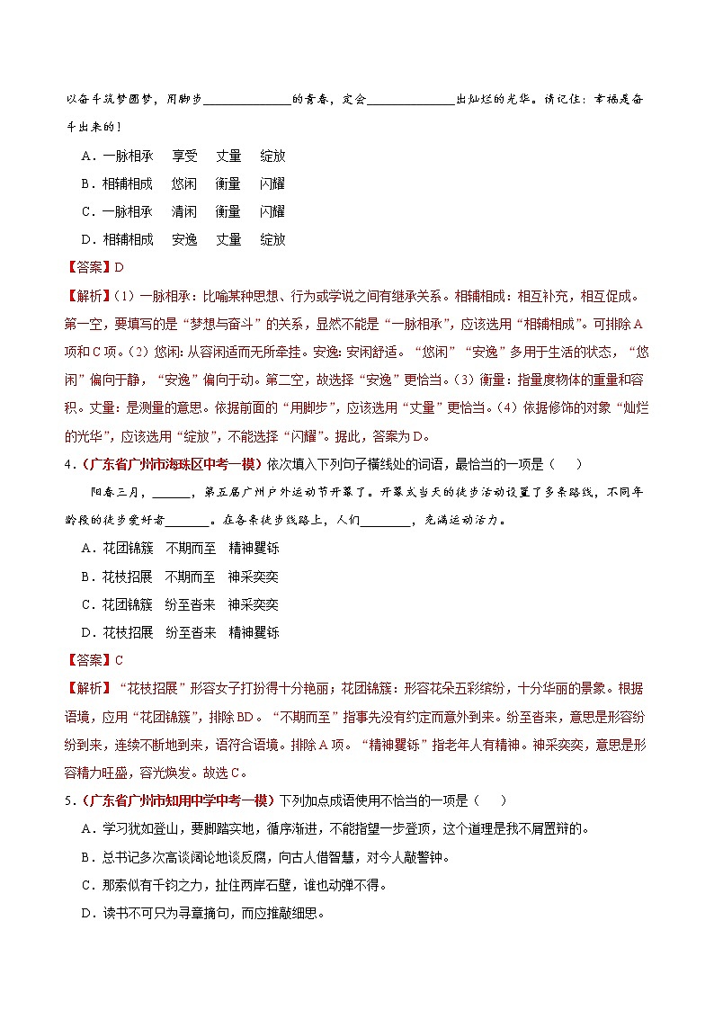 中考语文三轮冲刺练习小卷03  词语 (教师版)第2页