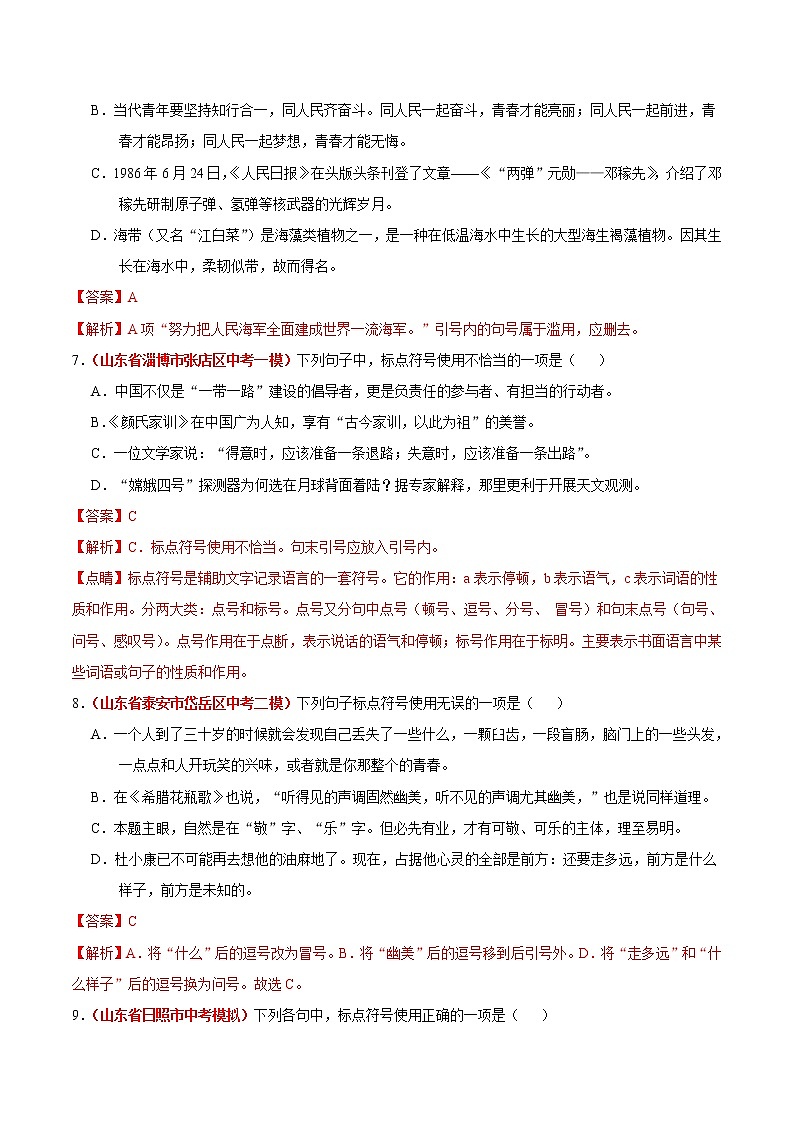 中考语文三轮冲刺练习小卷05  标点符号 (教师版)第3页