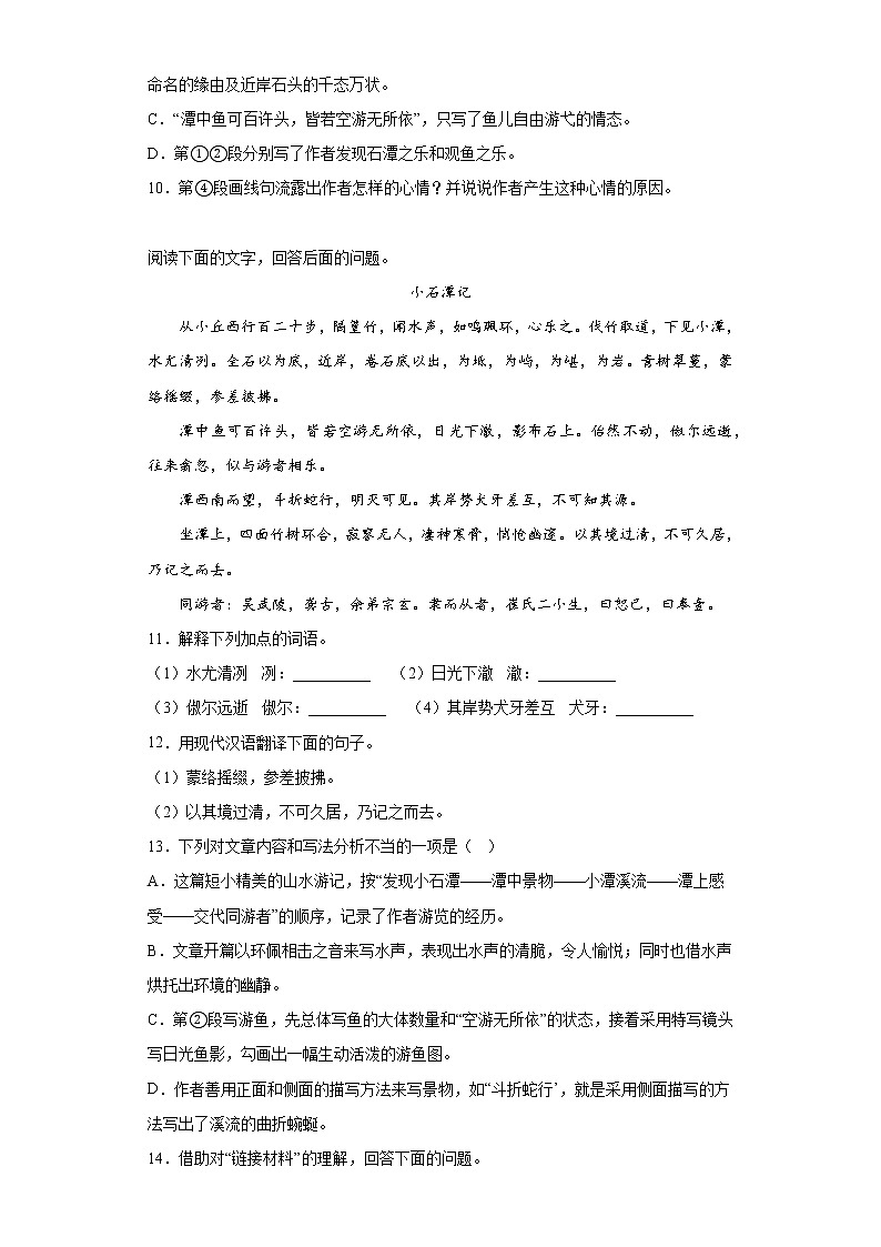 2023年中考语文一轮复习：文言文《小石潭记》专项训练附答案第3页