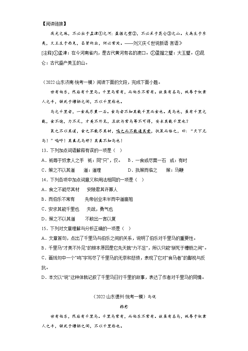 2023年中考文言文专项训练《马说》附答案第3页