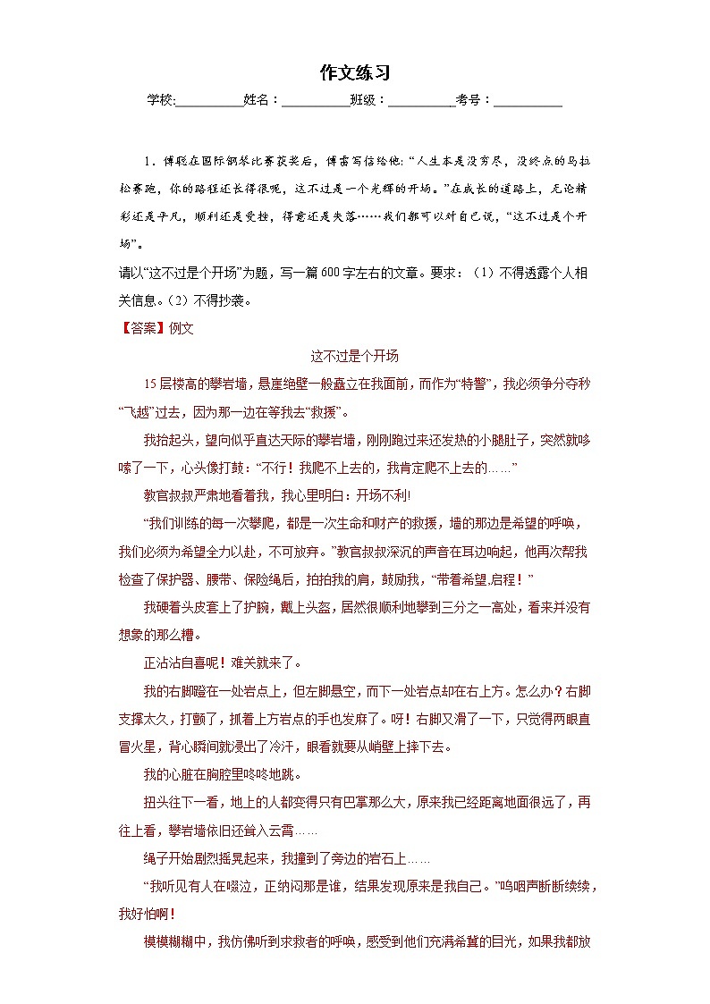 作文练习-2023年中考语文考前专项练习（上海）01