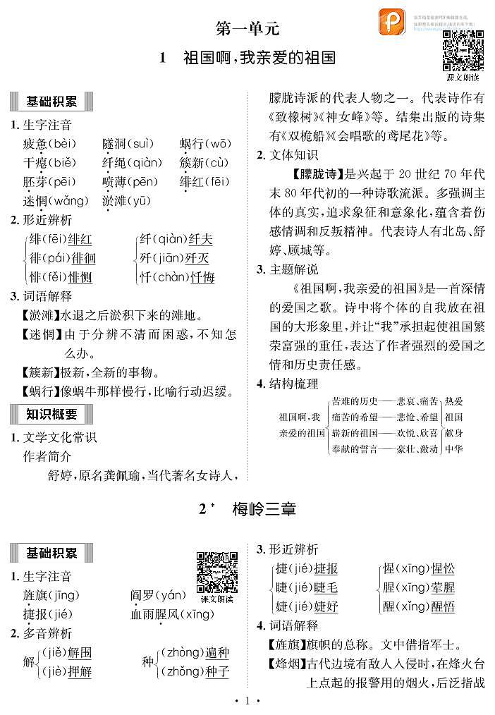 语文九下第一单元知识点归纳01