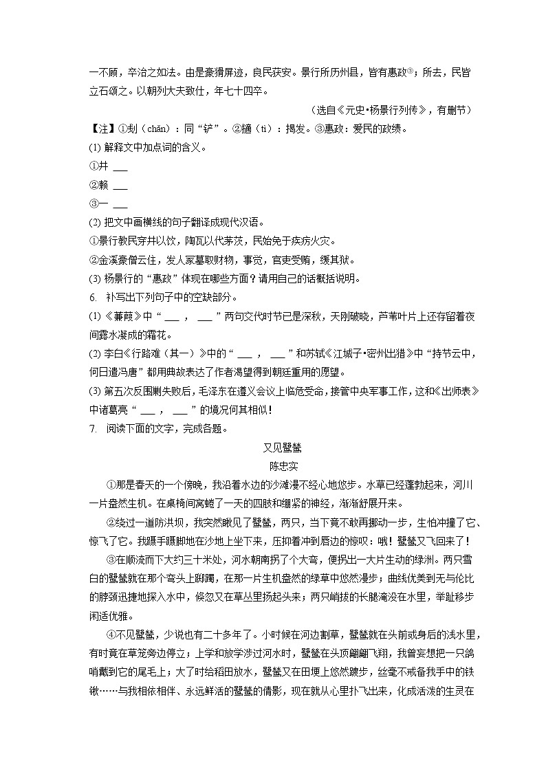 2023年江西省赣州市石城县中考语文一模试卷(含答案解析)03
