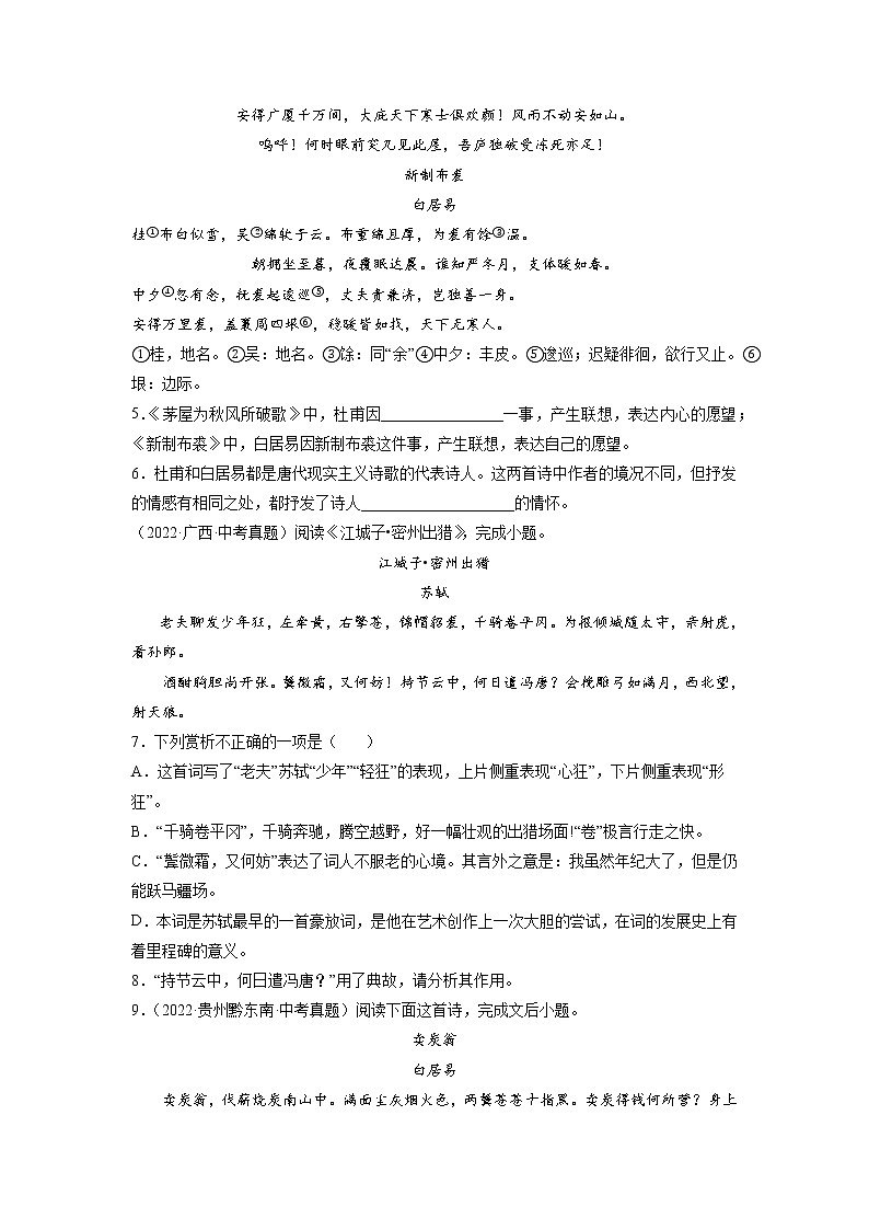2023年中考语文基础考点精讲精练专项汇编专题08 古代诗歌阅读鉴赏(考点训练)(原卷版)第2页