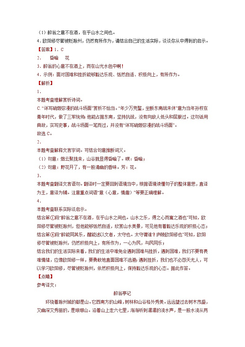 2023年中考语文基础考点精讲精练专项汇编专题11 文言文阅读：山水游记(解析版)第2页
