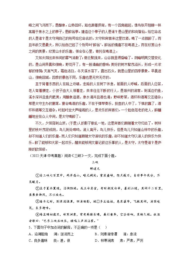 2023年中考语文基础考点精讲精练专项汇编专题11 文言文阅读：山水游记(解析版)第3页