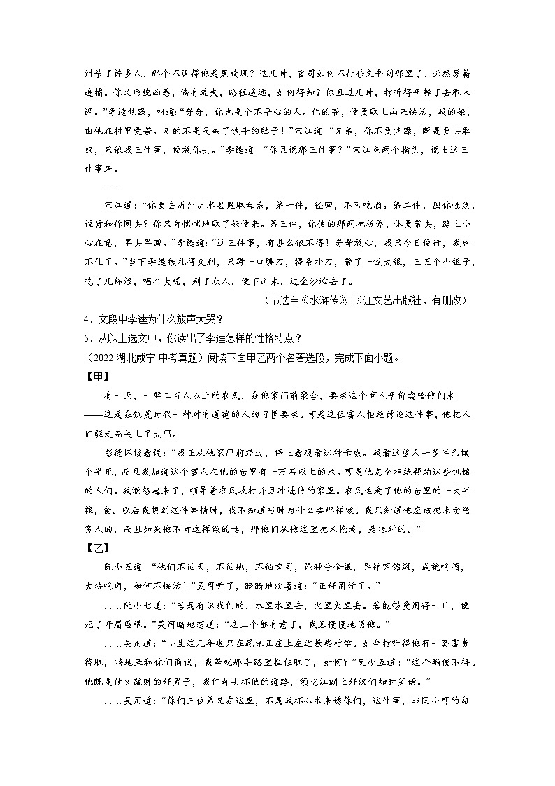 2023年中考语文基础考点精讲精练专项汇编专题19 名著阅读：《水浒传》(原卷版)第2页