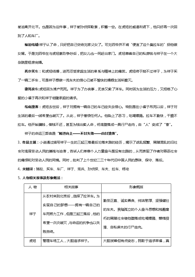 名著导读《骆驼祥子》《海底两万里》知识梳理及练习2022-2023学年部编版语文七年级下册02