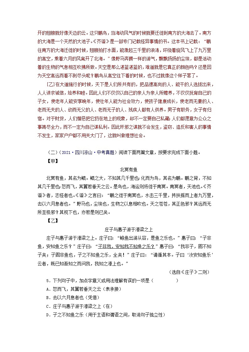 备战2023年中考语文文言文必考篇目之对比阅读（通用版）11 北冥有鱼（解析版）第3页