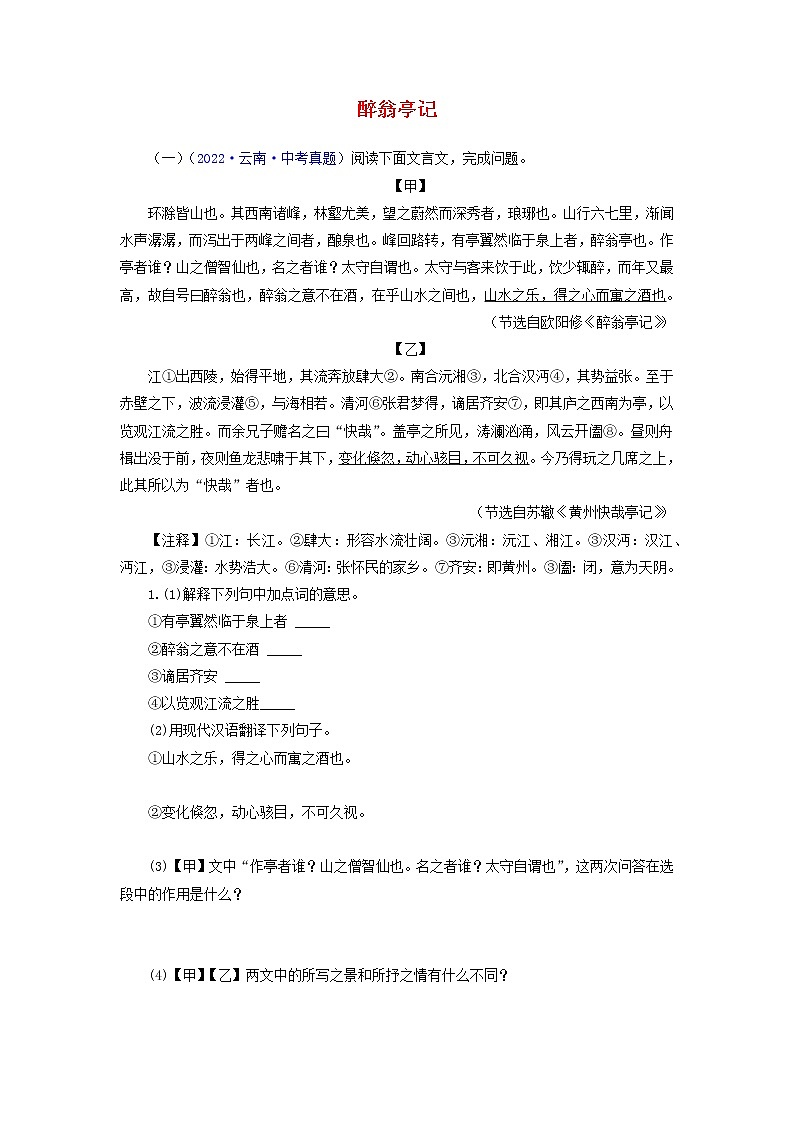 备战2023年中考语文文言文必考篇目之对比阅读（通用版）15 醉翁亭记（解析版）第1页