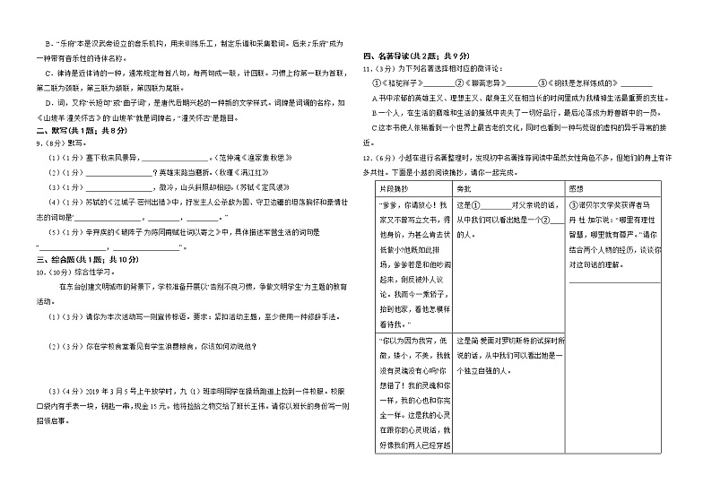 山东省潍坊东明学校2023年九年级下学期期中模拟考试语文试题第2页