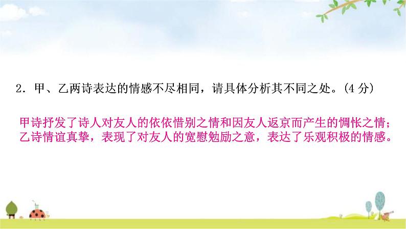 中考语文复习新考法引领训练四课外古诗词比较阅读作业课件05