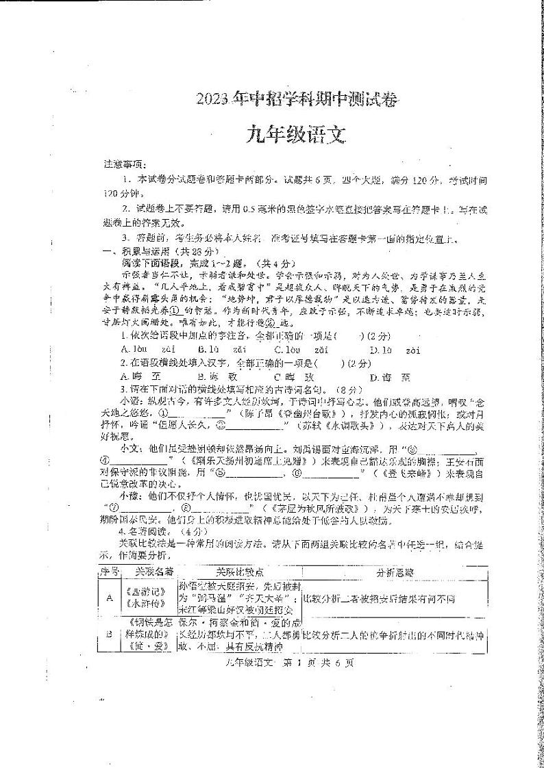 2023年河南省平顶山市中考一模语文试题01