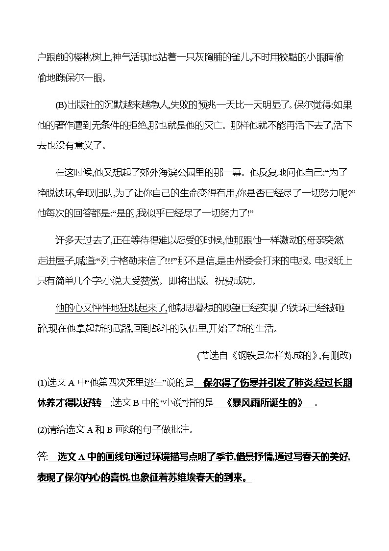 2022-2023 部编版语文八年级下册 名著导读　《钢铁是怎样炼成的》　摘抄和做笔记 同步练习02