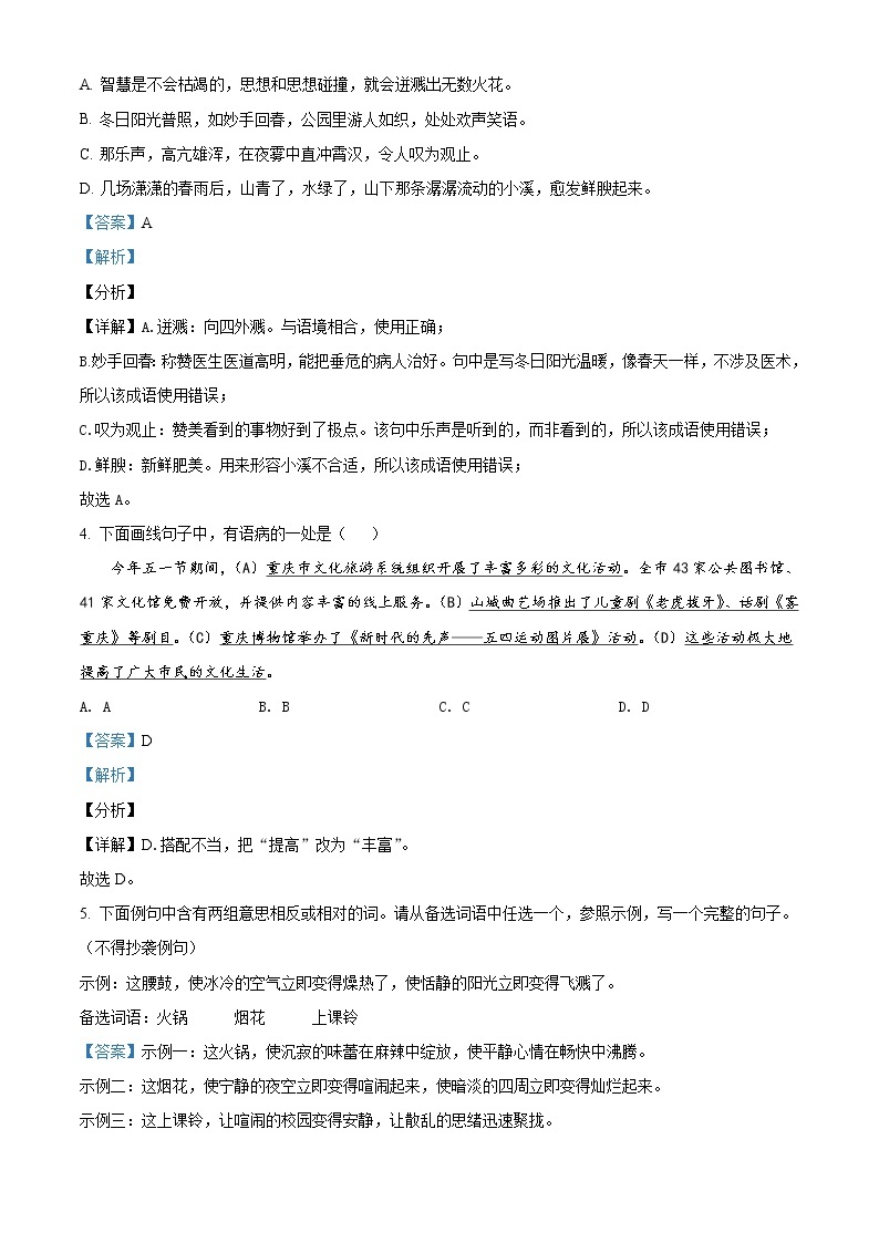 重庆市2021年中考语文试题（B卷）（解析版）02