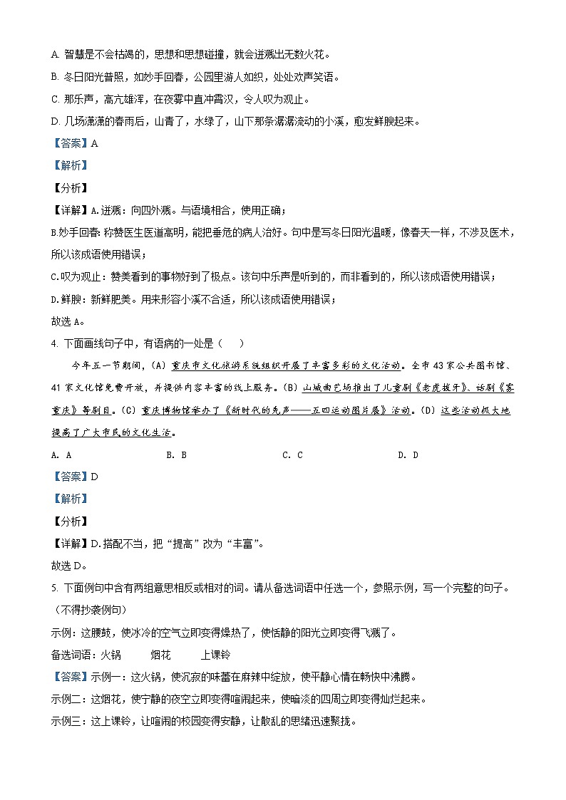 重庆市2021年中考语文试题（B卷）（解析版）第2页