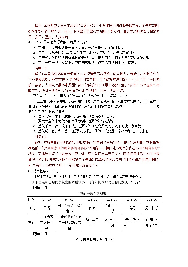 湖北省江汉油田、潜江市、天门市、仙桃市2018年中考语文真题试题（含解析）第2页