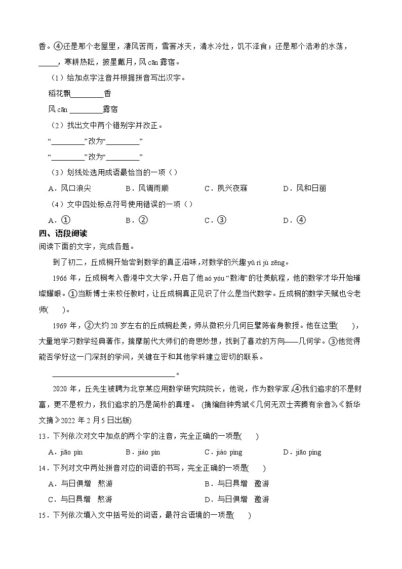 2023年中考语文同音字字形辨析专题练习（含答案）第3页