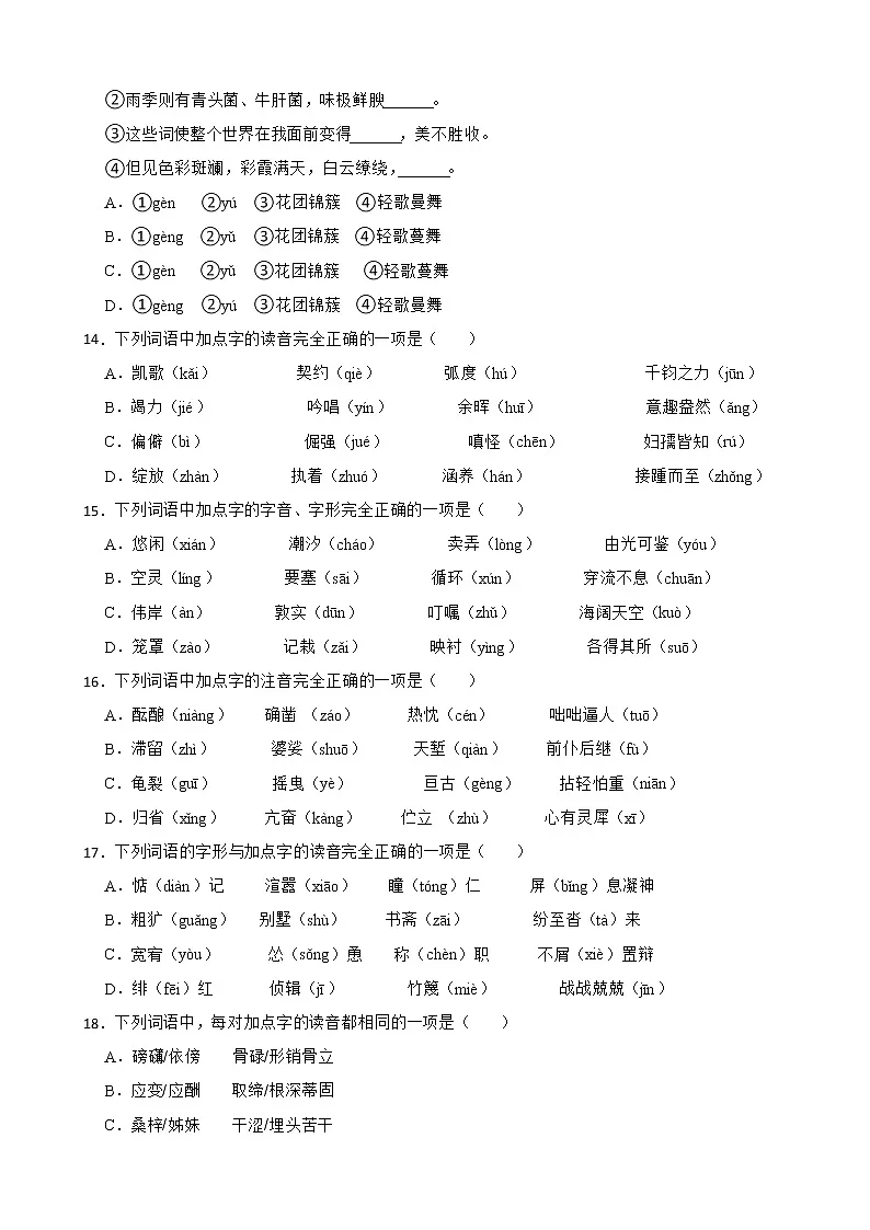 2023年中考语文常用字字音专题练习（含答案）第3页