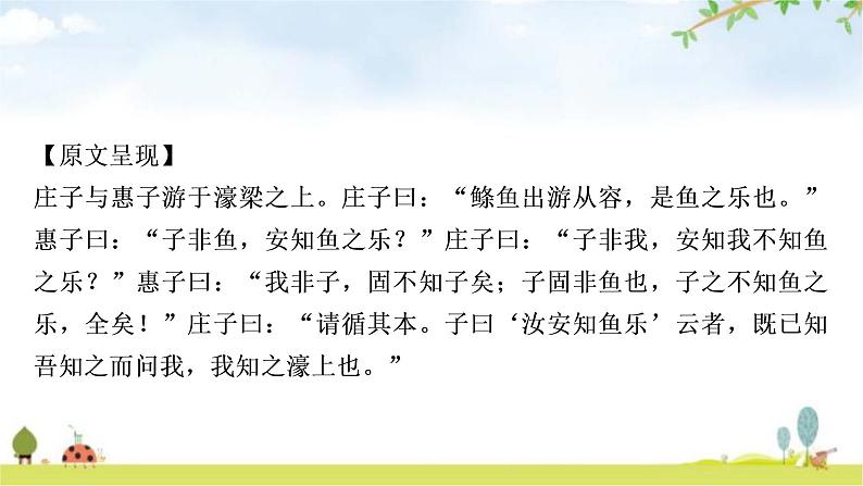中考语文复习课内文言文基础储备练15庄子与惠子游于濠梁之上课件02