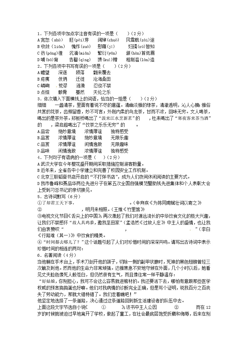 2014年中考语文试题分类汇编：积累运用第3页