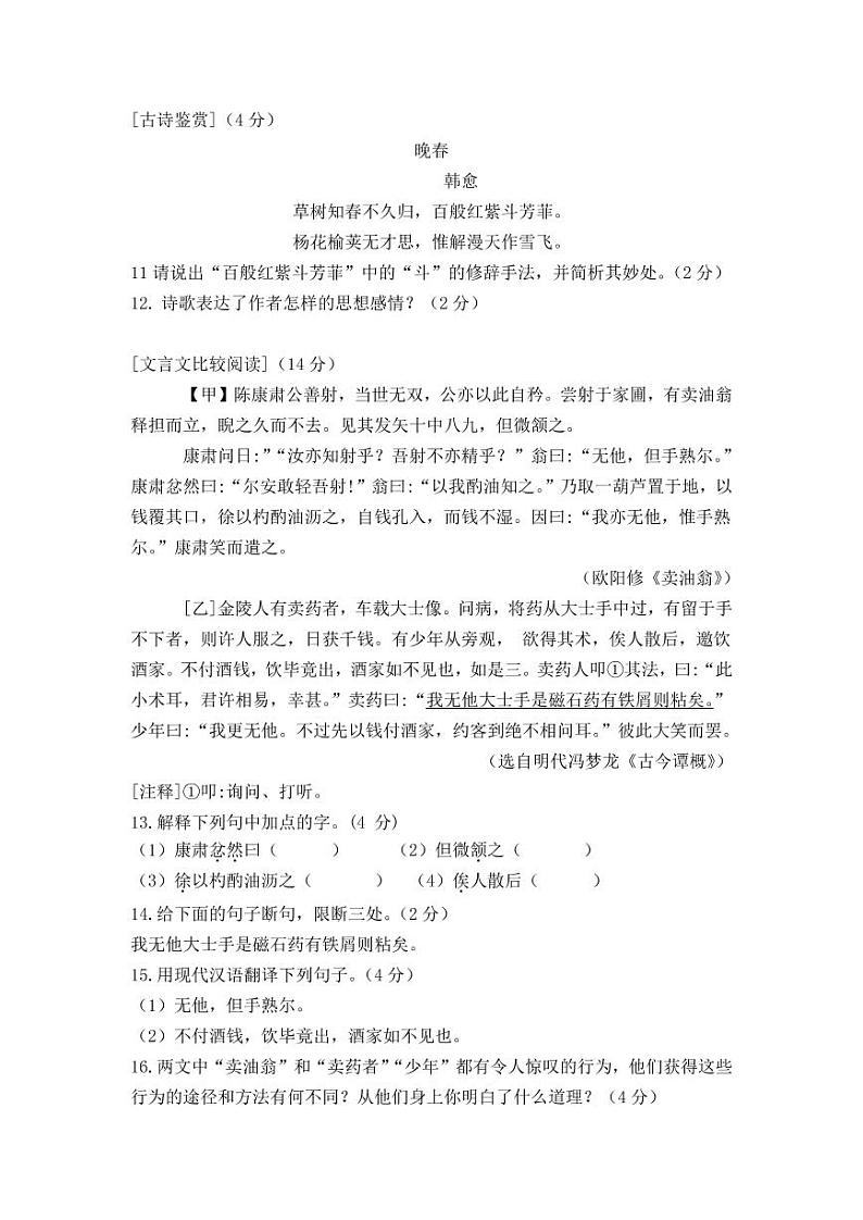 湖南省永兴县树德初级中学2022-2023学年七年级下学期期中语文试卷第3页