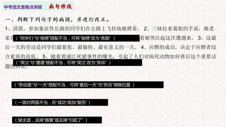 一、病句修改   中考语文重难点突破系列课件03