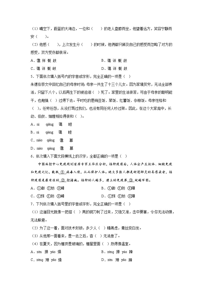 2023年中考语文三轮冲刺情景试题-字音字形02